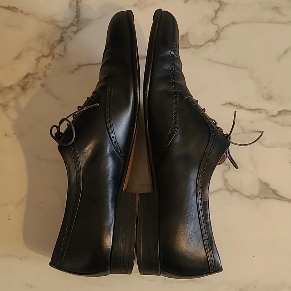 Salvatore Ferragamo Black Leather Lace-up Wingtip Oxfords Shoes Mens 10.5B